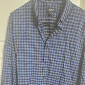 Express Men's Black and Blue Plaid Shirt